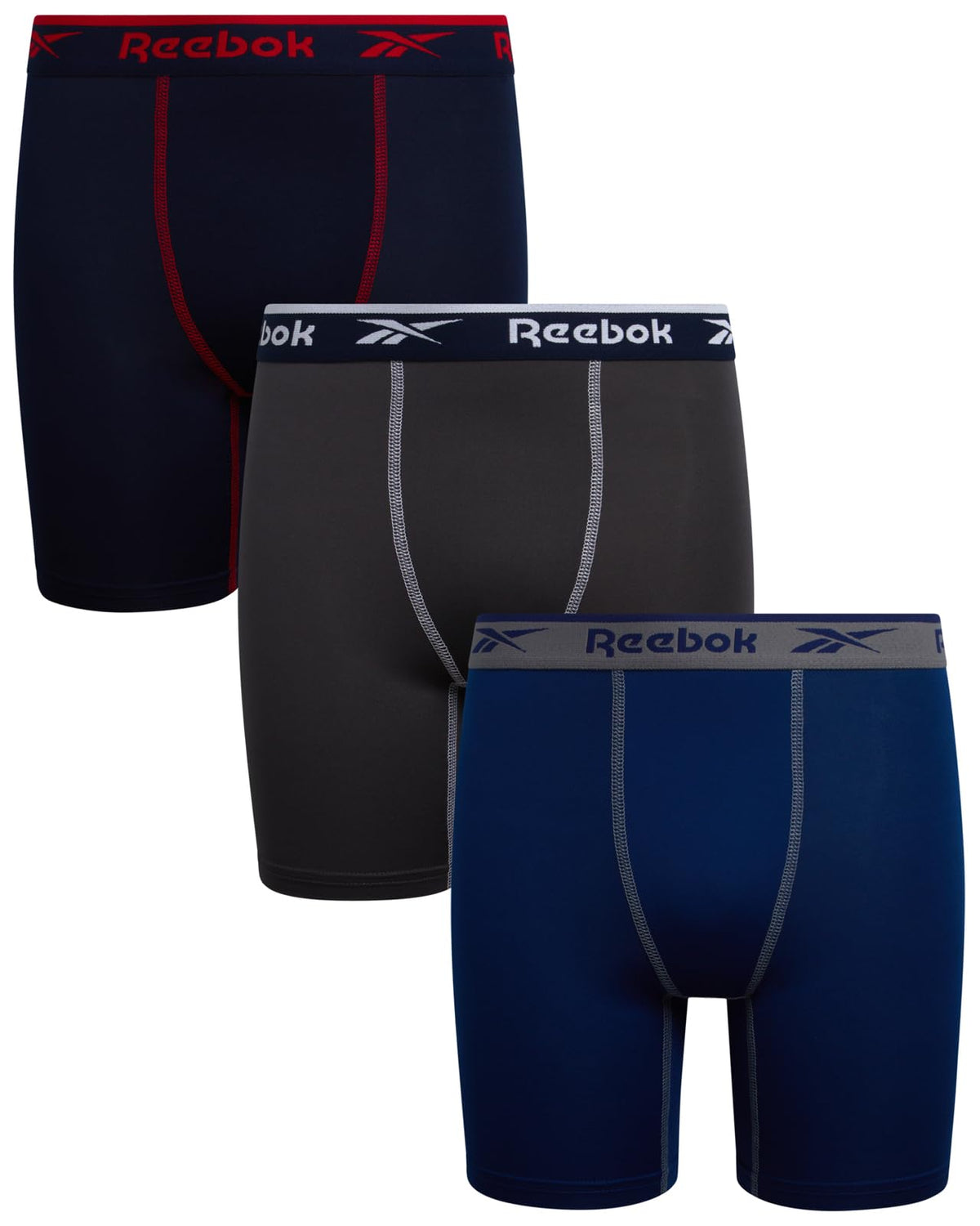 Reebok Boys Boxer Briefs 3 Pack Performance Underwear with Pouch, 6” Inseam