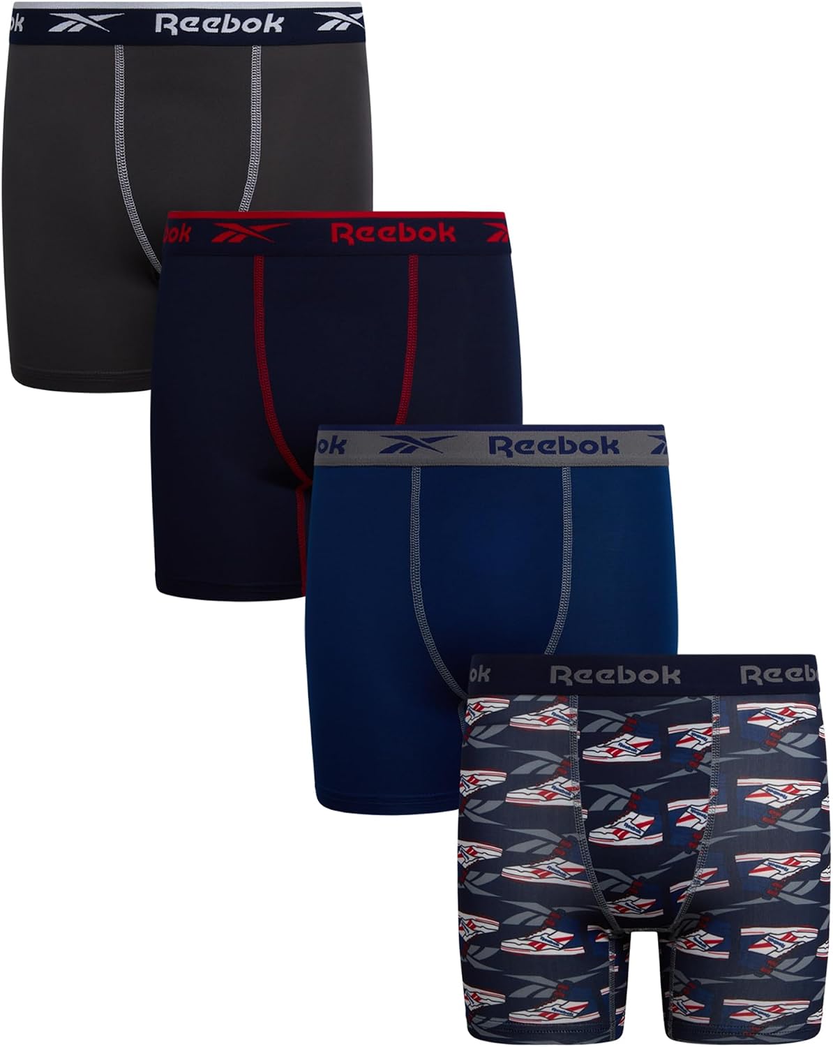 Reebok Boys Boxer Briefs - 4 Pack Performance Underwear Boxers, 5" Inseam