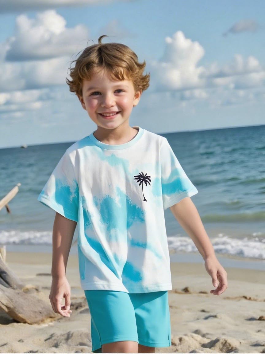 Kid Toddler Baby Boys Clothes Tie-dye Palm Leaf Top 2Pcs Summer Shorts Set