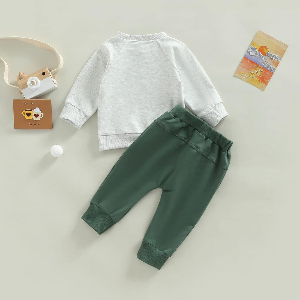 allshope Toddler Baby Boy Fall Outfit Crewneck Long Sleeve Sweatshirt Tops Elastic Pants Jogger Cute Newborn Clolthes Set