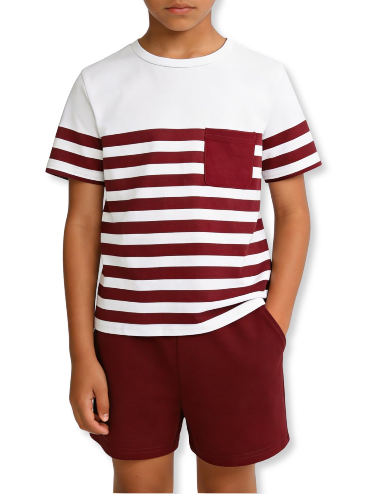 Boys Summer Outfits 2 Piece Striped Top and Shorts Casual Kids Clothing Set