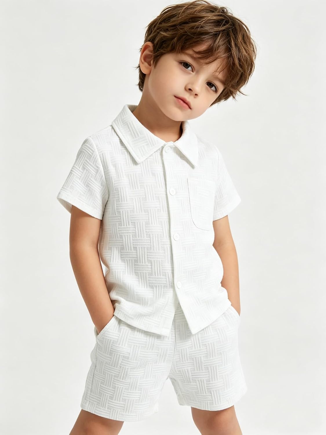 Size 2-6 Years Toddler Boys Clothes 2 Piece Summer Outfit Short Sleeve Button Down Shirt Top and Shorts Set