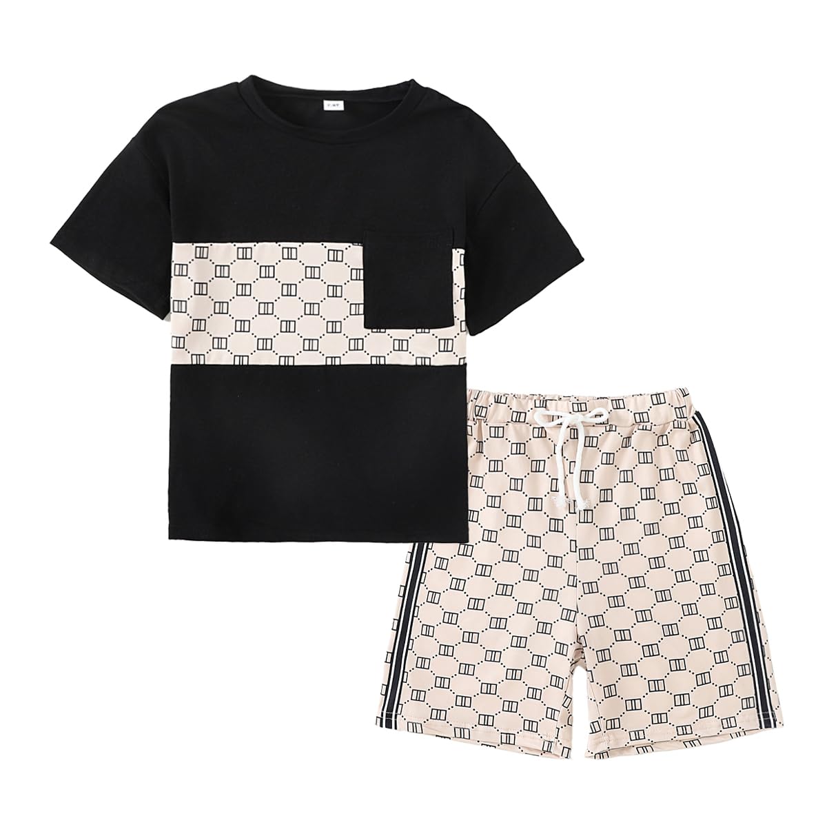 Ayzozuy Boy Clothes Colorblock Top + Drawstring Waist Shorts 2 Pieces Kid Summer Outfits Set