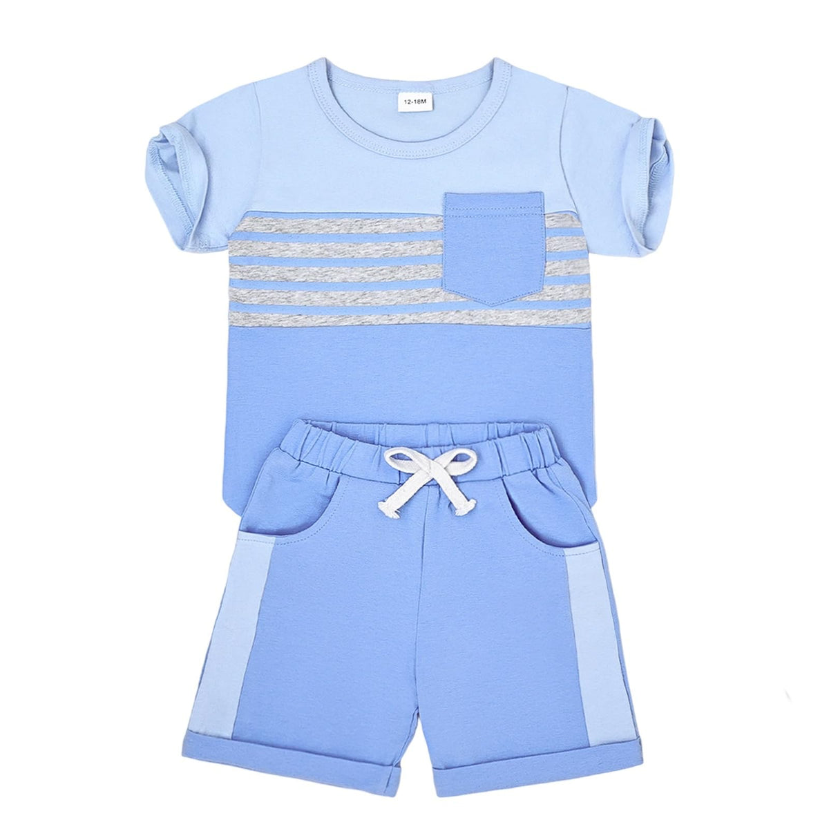 FOCUTEBB Toddler Boy Clothes Summer Patchwork T-Shirt Shorts 2Pc Set 12M-5T