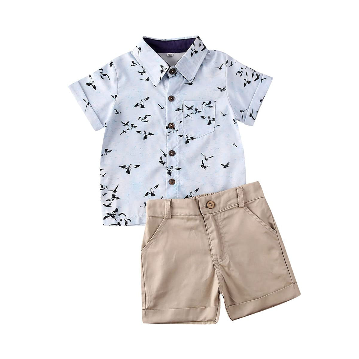 fhutpw Baby Toddler Boy Outfits 2T 3T 4T 5T Clothes Summer Kids Pattern Short Sleeve Button Down Shirt & Shorts Set
