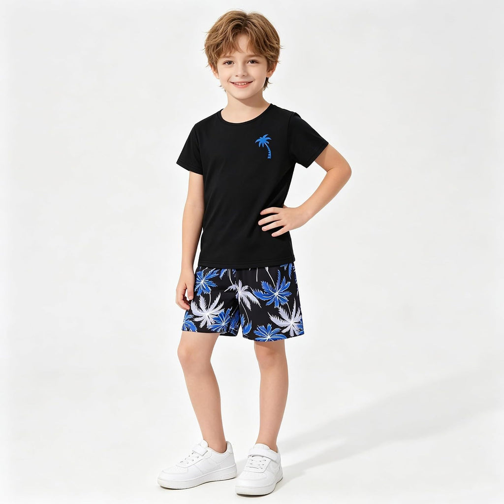 Boys' 6 Piece Summer Holiday Outfits Short Sleeve Graphic T-Shirts Tops and Shorts Sets Beach Casual Clothes 3-14Y