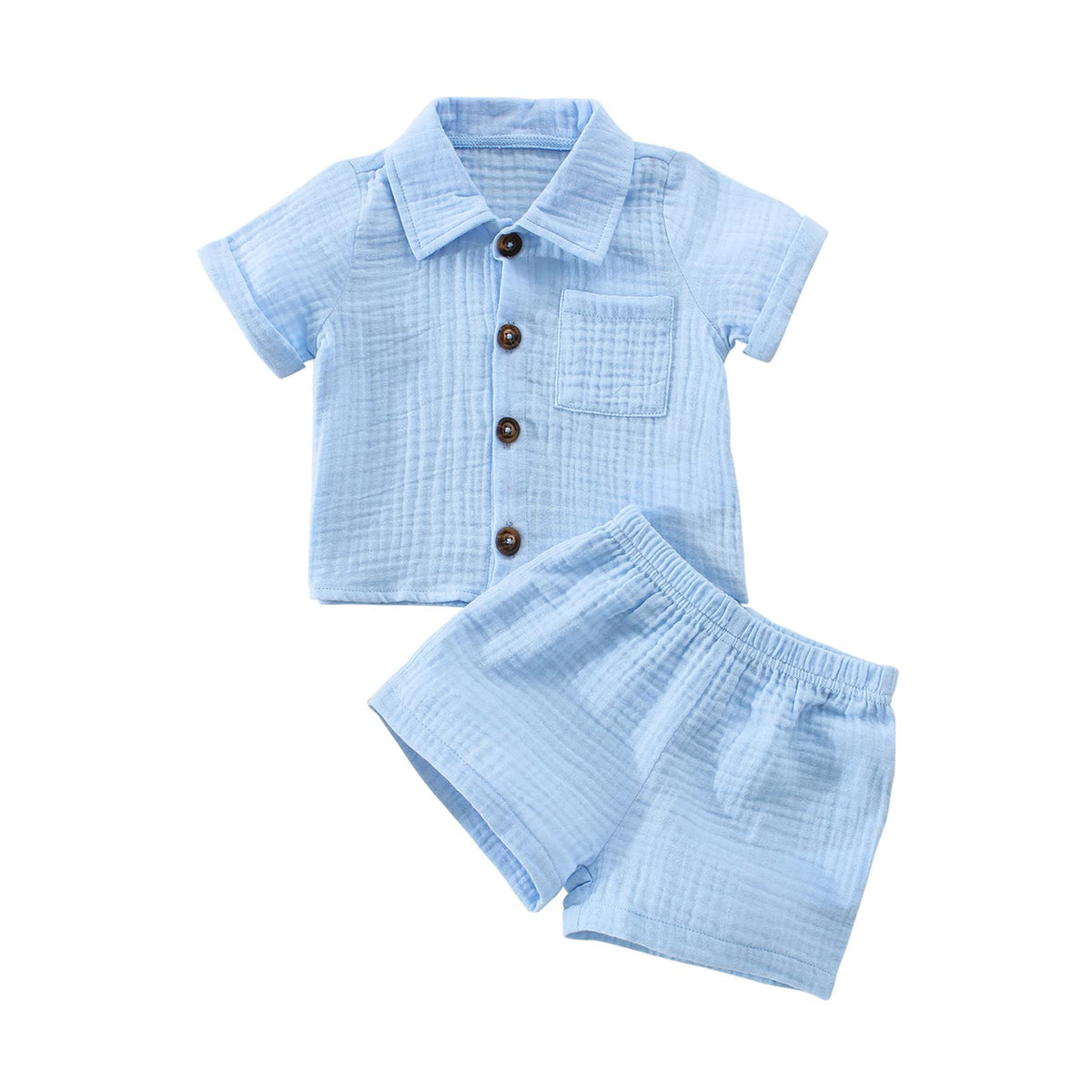 Baby Boys Clothes Set Toddler Infant Boys Button-down Shirt Tops + Cotton Gauze Shorts Summer Outfit 2PCS with Pockets