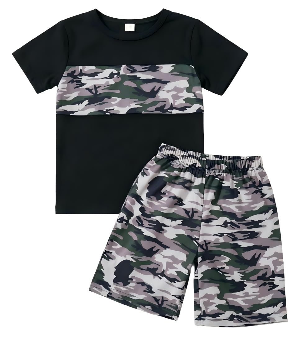 4-8T Toddler Boys 2-Piece Summer Casual Outfit Striped Print Short Sleeve T-Shirt & Shorts Set
