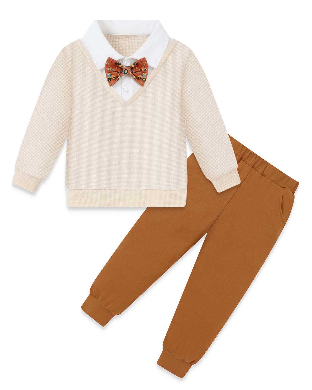 YALLET Toddler Boy Clothes Faux 2 Piece Polo Sweatshirt Pants Outfit Set