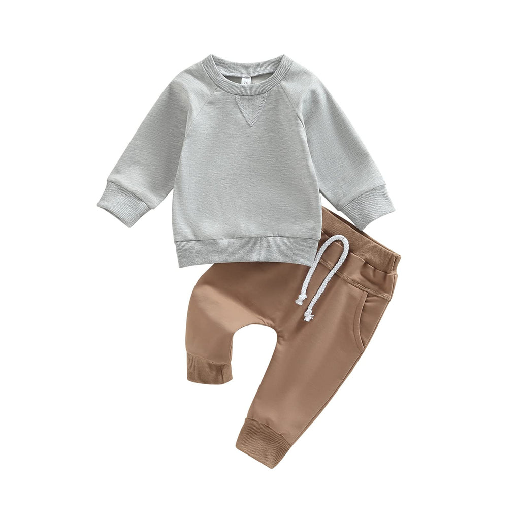 allshope Toddler Baby Boy Fall Outfit Crewneck Long Sleeve Sweatshirt Tops Elastic Pants Jogger Cute Newborn Clolthes Set