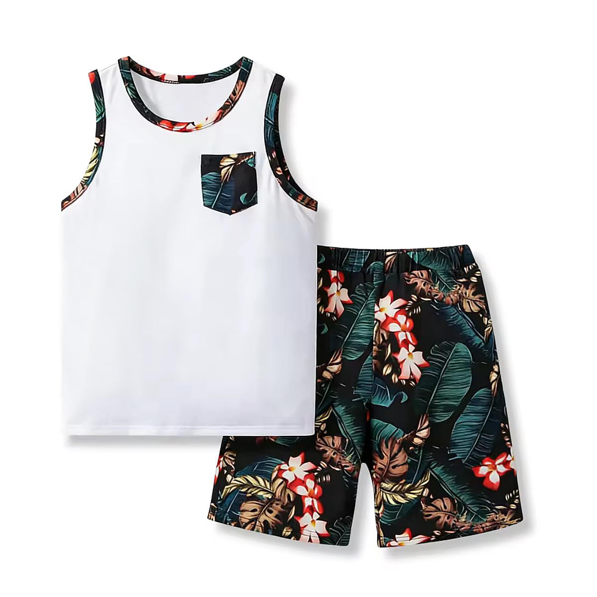 Boys Summer Clothes 2 Piece Sleeveless Tank Tops Workout Casual Shorts Set Summer Outfits for Teen Tween Boys 6-12Y