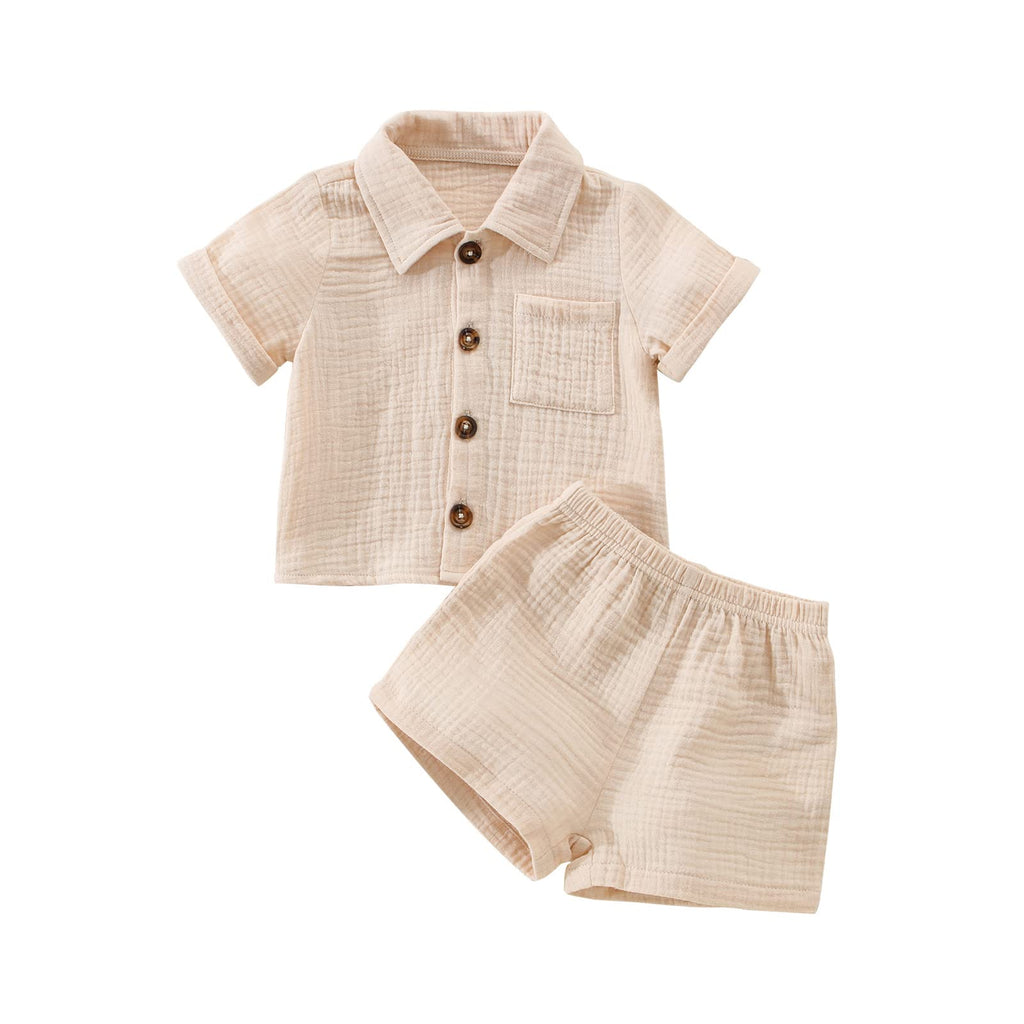 Baby Boys Clothes Set Toddler Infant Boys Button-down Shirt Tops + Cotton Gauze Shorts Summer Outfit 2PCS with Pockets