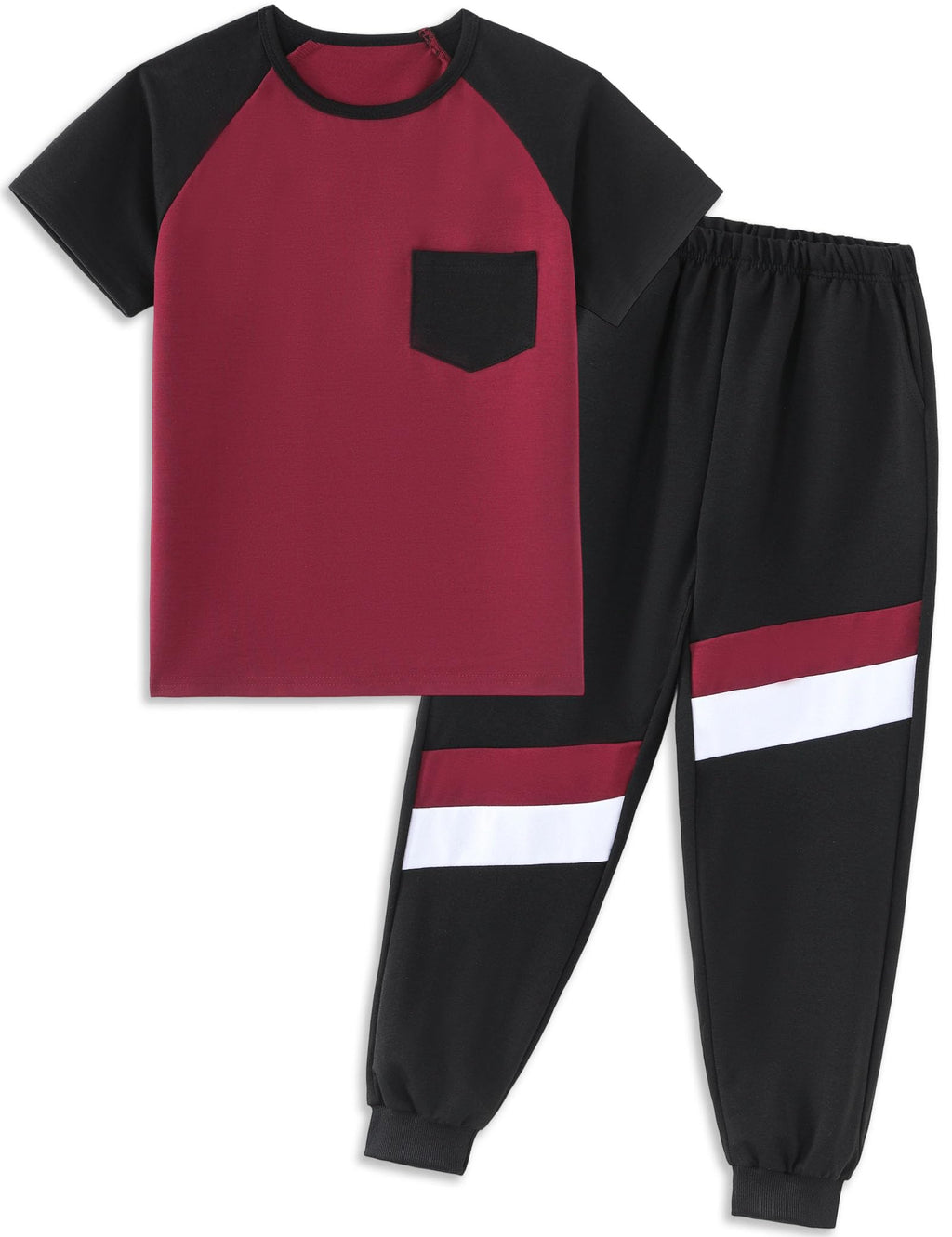 Boys Clothes,Boy outfits 2-Piece Raglan Color blocking Short-Sleeve T-Shirt Color blocking Pant Boys Clothing Set