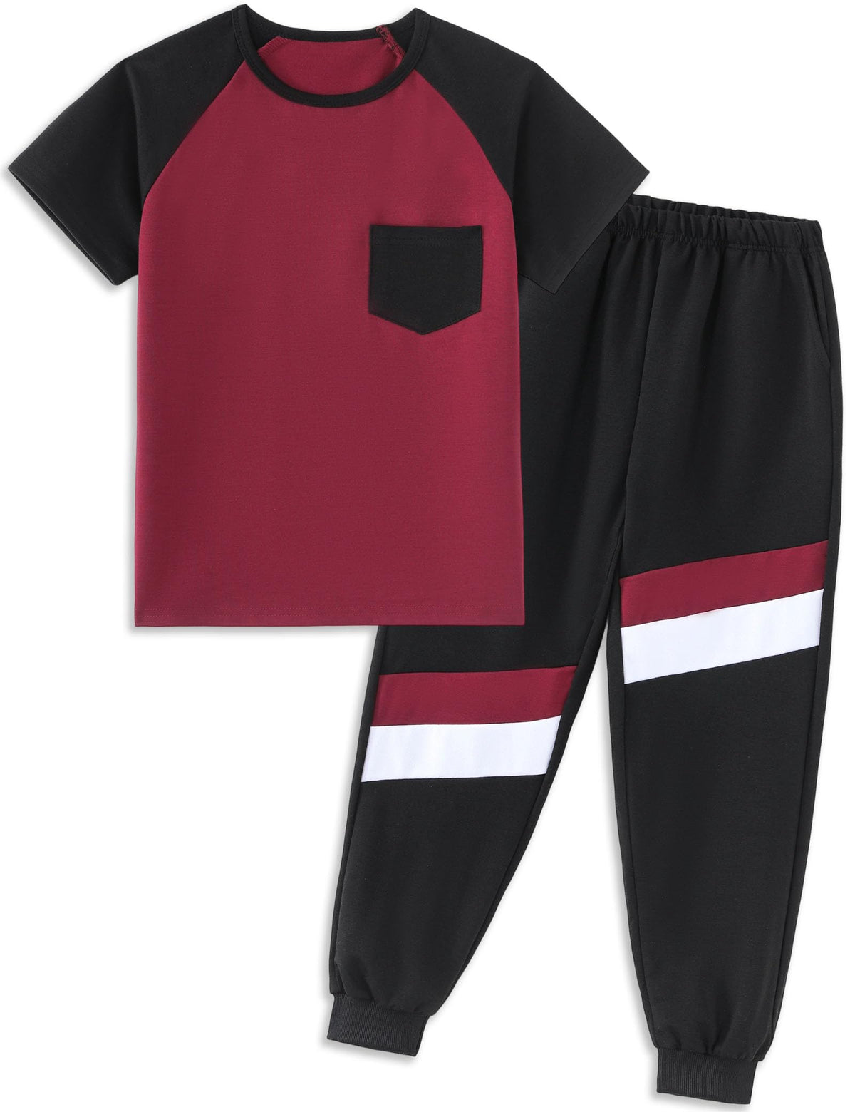 Boys Clothes,Boy outfits 2-Piece Raglan Color blocking Short-Sleeve T-Shirt Color blocking Pant Boys Clothing Set
