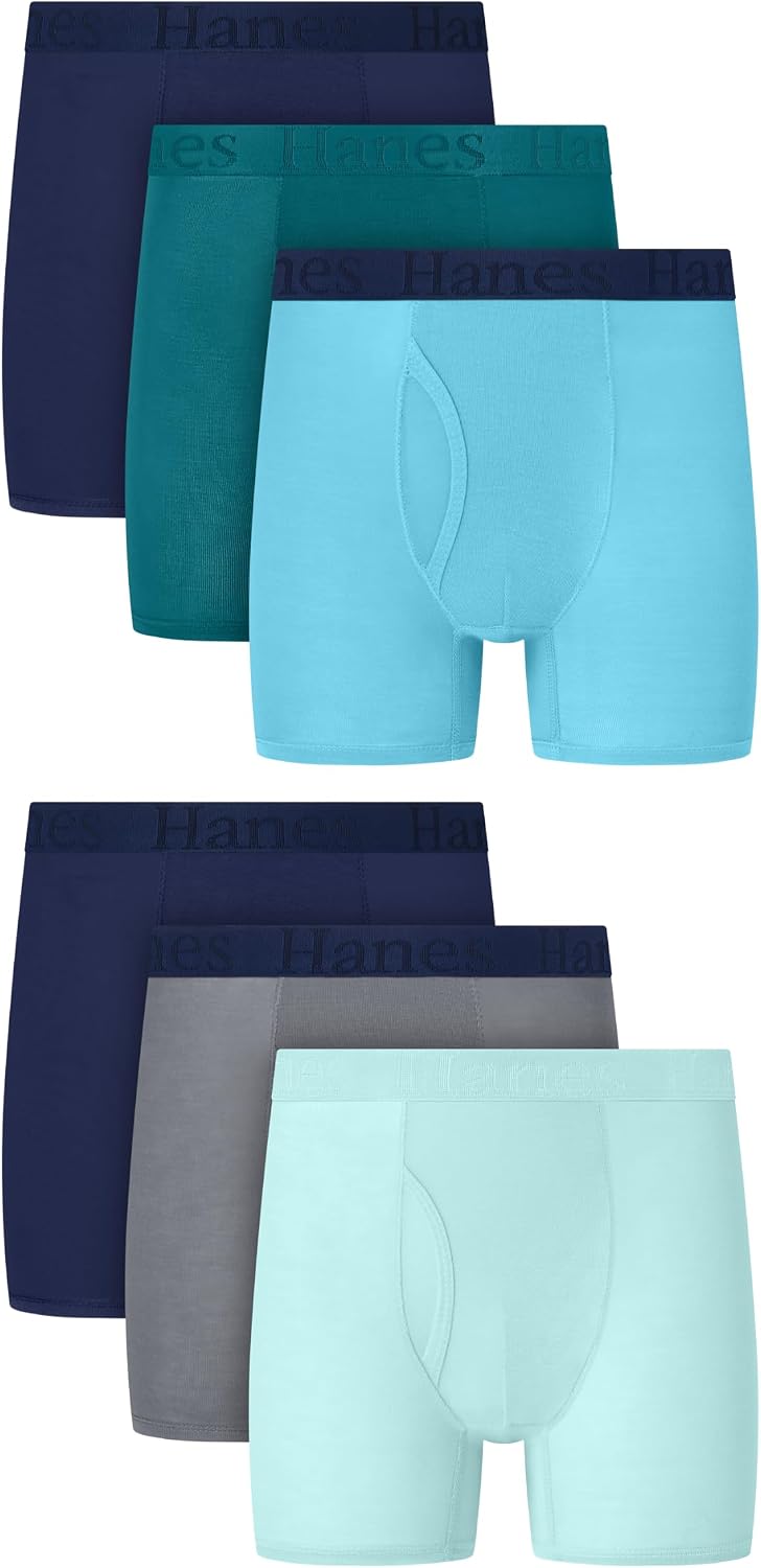 Hanes Boys' Underwear Boxer Briefs Pack – 6-Pack – Originals SuperSoft – Moisture-Wicking Cooling – Lightweight