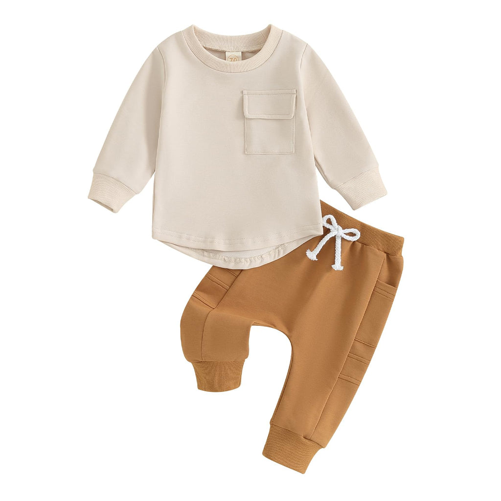 Kuriozud Toddler Baby Boy Fall Winter Clothes Long Sleeve Crewneck Pullover Sweatshirt Jogger Pants Set 2 Piece Outfit
