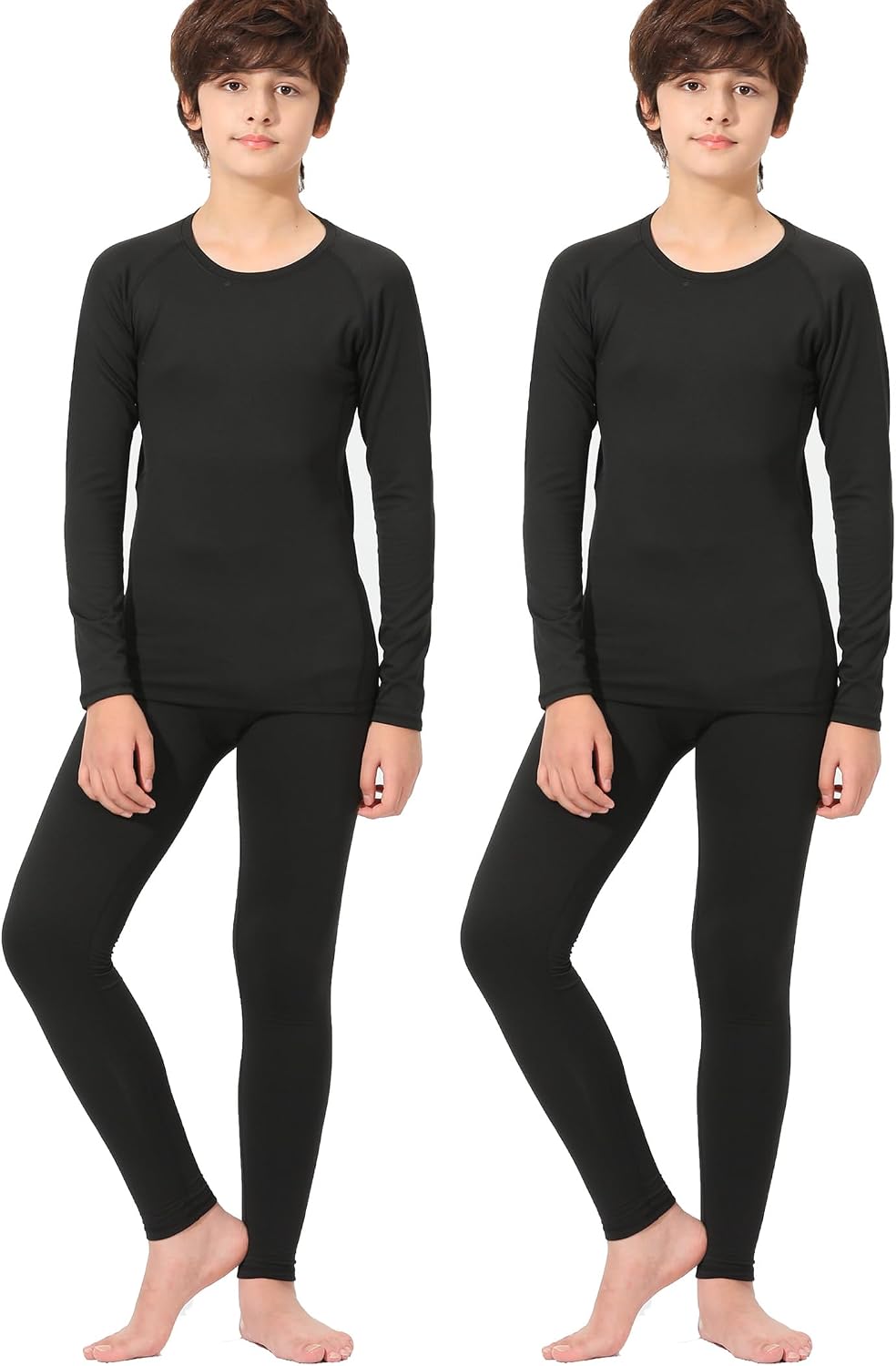 2-Set Boys Thermal Underwear Set Fleece Lined Compression Long Johns