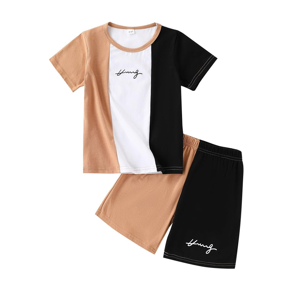 Ayzozuy Boy Clothes Colorblock Top + Drawstring Waist Shorts 2 Pieces Kid Summer Outfits Set