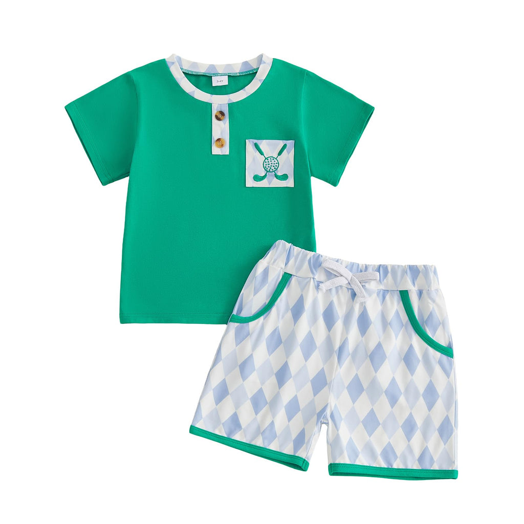 Toddler Baby Boy Baseball Outfits Summer Clothes T-shirt Plaid Shorts Set