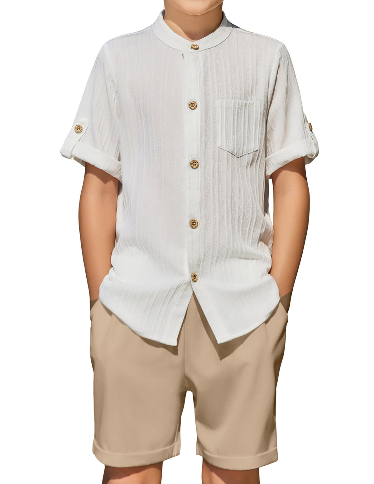 Arshiner Boys Summer Outfits Textured Button Down Shirt and Shorts Set
