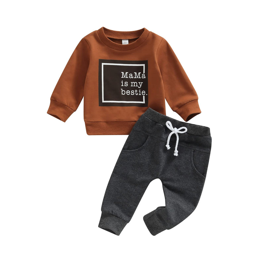 allshope Toddler Baby Boy Fall Outfit Crewneck Long Sleeve Sweatshirt Tops Elastic Pants Jogger Cute Newborn Clolthes Set
