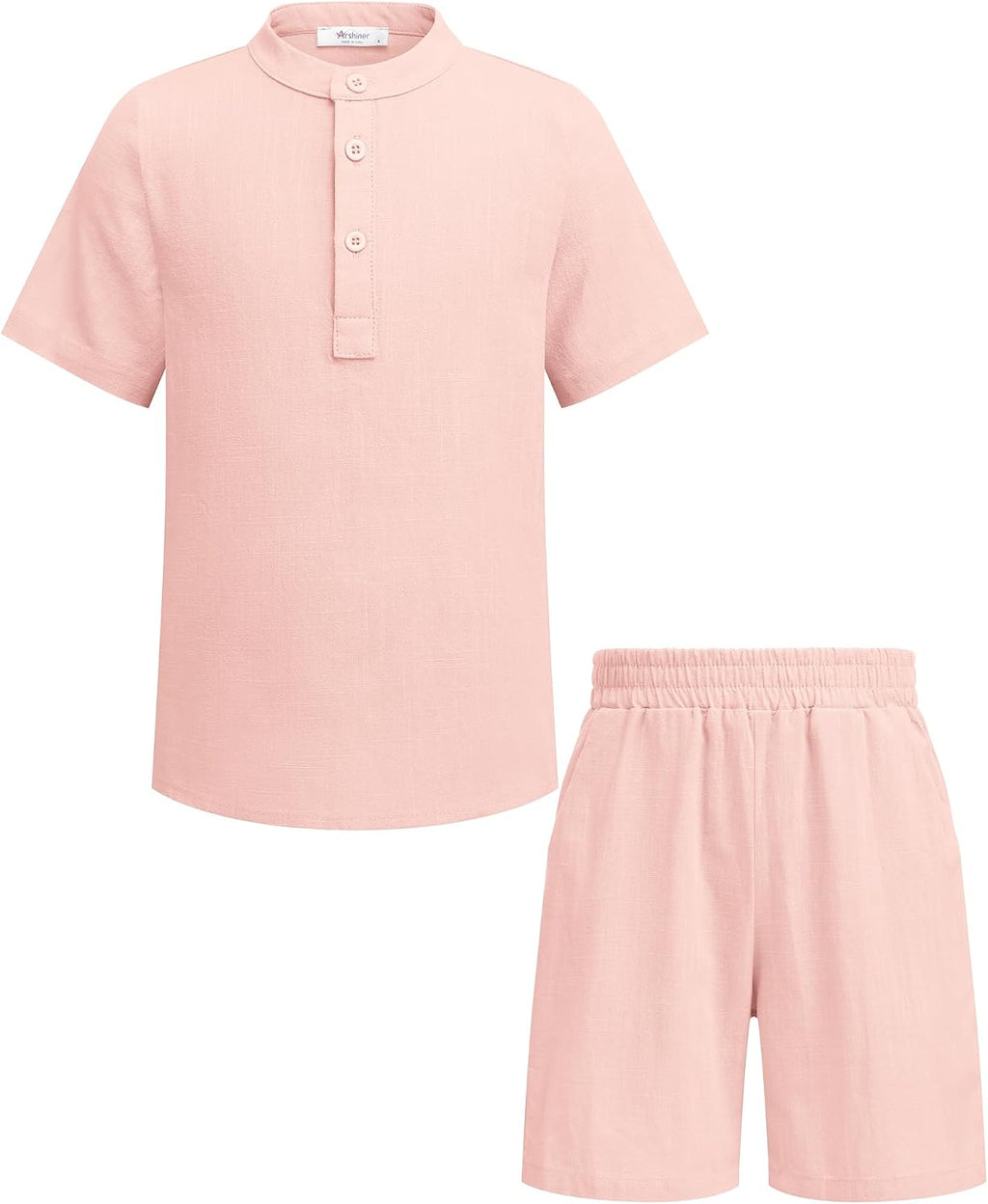 Arshiner Boy's 2 Pieces Cotton Linen Set Casual Henley Shirts Short Sleeve Beach Shorts Summer Outfits for 5-12 Years