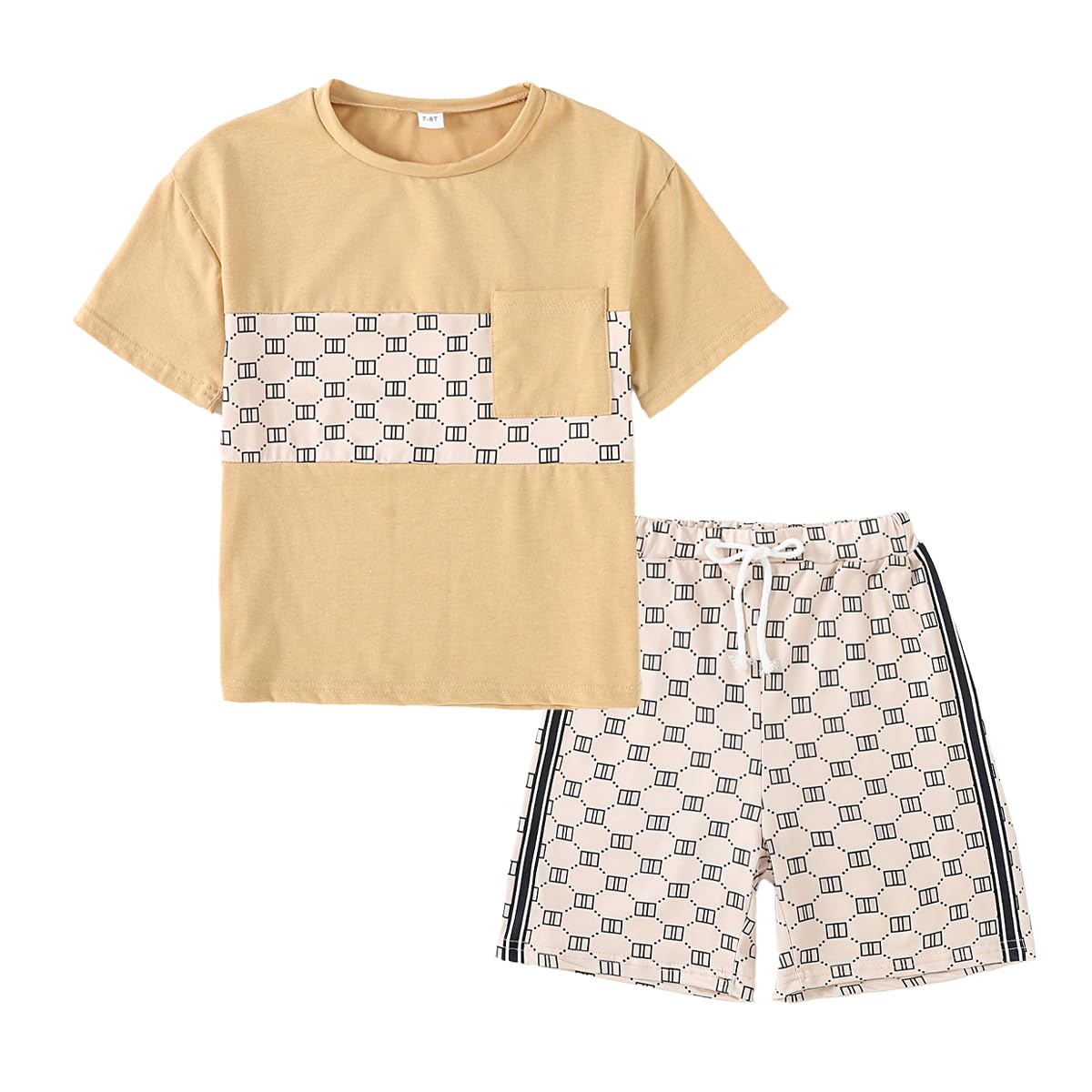 Ayzozuy Boy Clothes Colorblock Top + Drawstring Waist Shorts 2 Pieces Kid Summer Outfits Set
