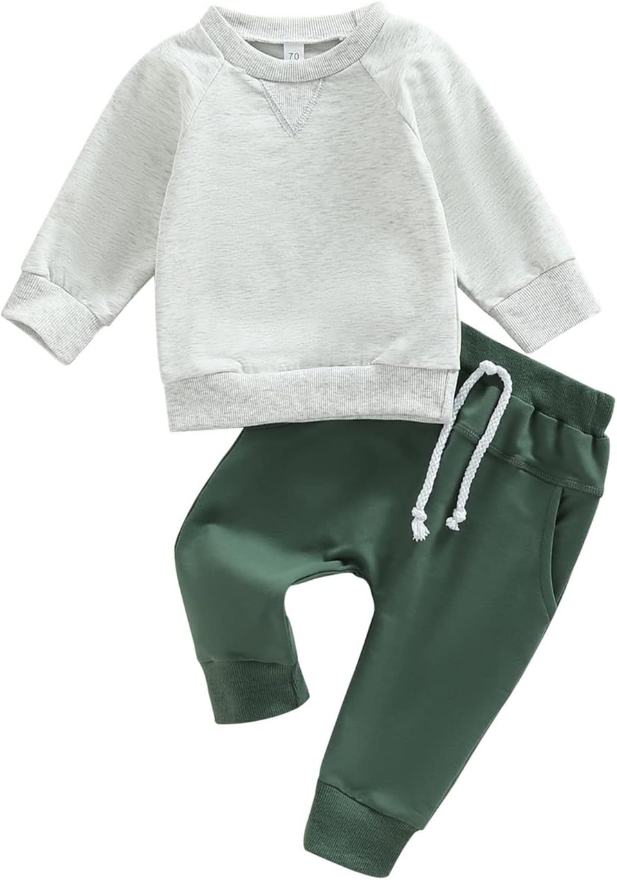 allshope Toddler Baby Boy Fall Outfit Crewneck Long Sleeve Sweatshirt Tops Elastic Pants Jogger Cute Newborn Clolthes Set
