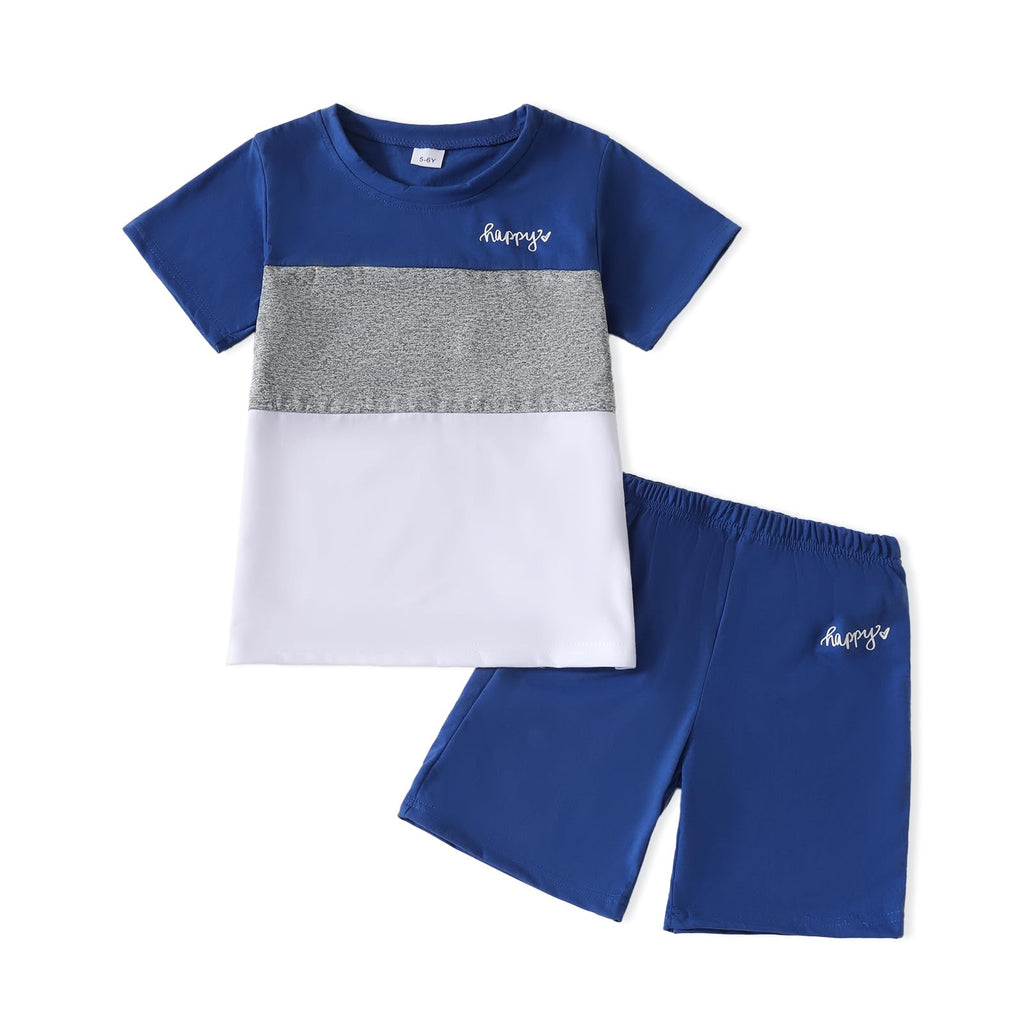 Yoxindax Toddler Kid Boy Clothes Colorblock Letter Graphic Tee Shorts 2PC Summer Outfit Set