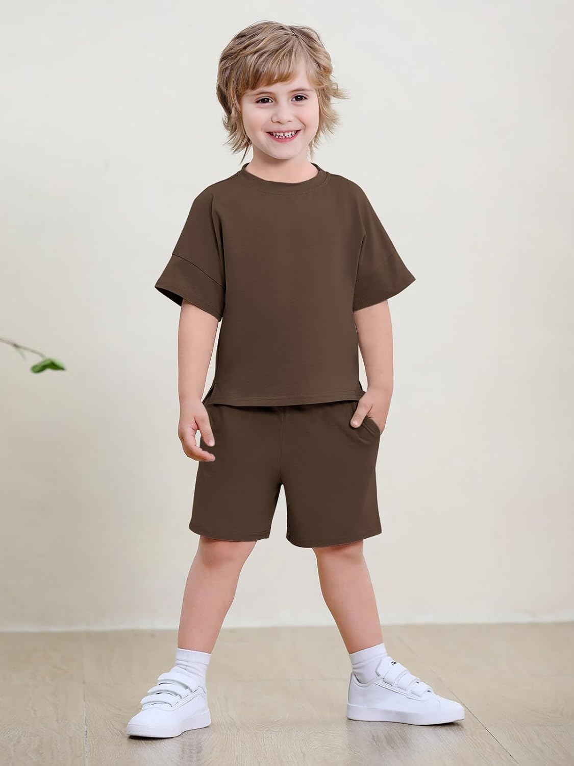 Haloumoning Toddler Baby Boy 2 Piece Summer Outfits Kids Casual Short Sleeve T-Shirts and Elastic Waist Shorts Set 1-8 Years