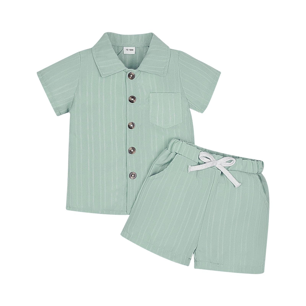 Toddler Boy Clothes Ribbed Button Shirt Shorts Summer Outfits 1-5T