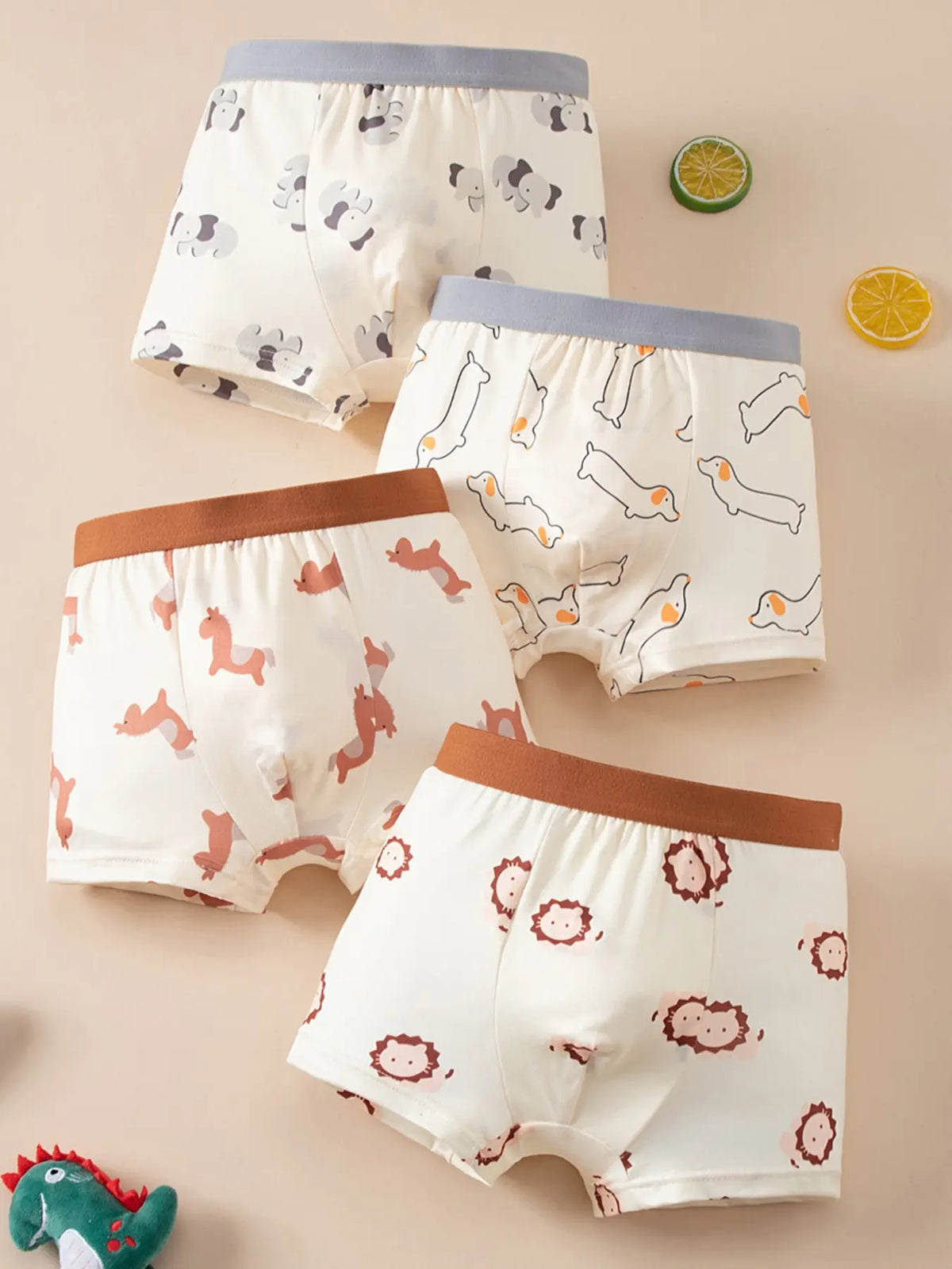 4-Pack Boys' Comfortable Printed Underwear, Horse, Penguin, Dinosaur Prints, Soft and Stretchy, Perfect Fit for Daily Wear, All Season Underwear