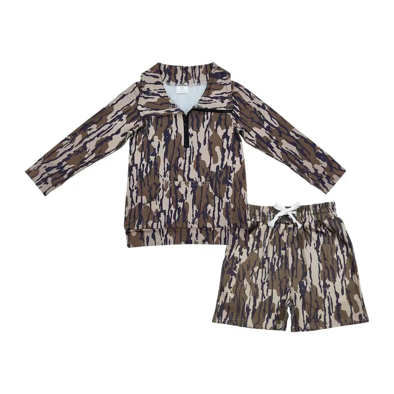 Boys  Camo 2-Piece Set - Cute Comfy Casual Sweatshirt & Shorts, Kids' Fashion Must-Haves for 4-5 Years Old Boys, Camouflage Set, Print Set, Child-Sized Boys' Sets