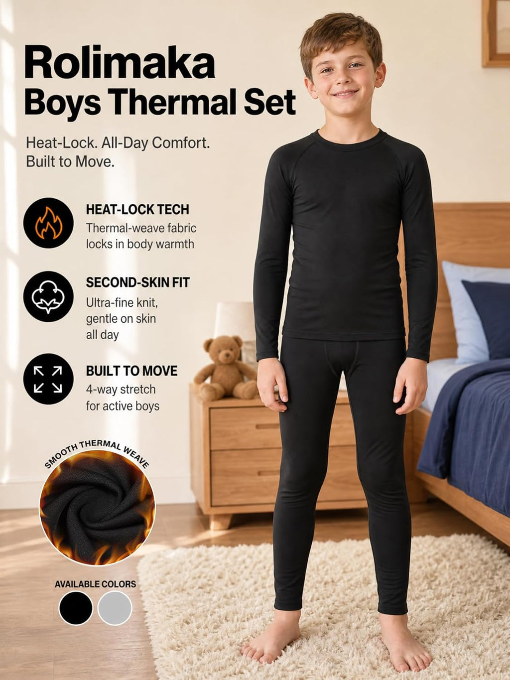 2-Set Boys Thermal Underwear Set Fleece Lined Compression Long Johns