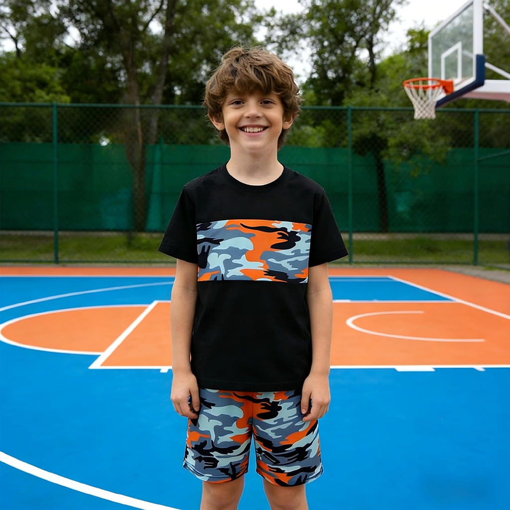 4-8T Toddler Boys 2-Piece Summer Casual Outfit Striped Print Short Sleeve T-Shirt & Shorts Set
