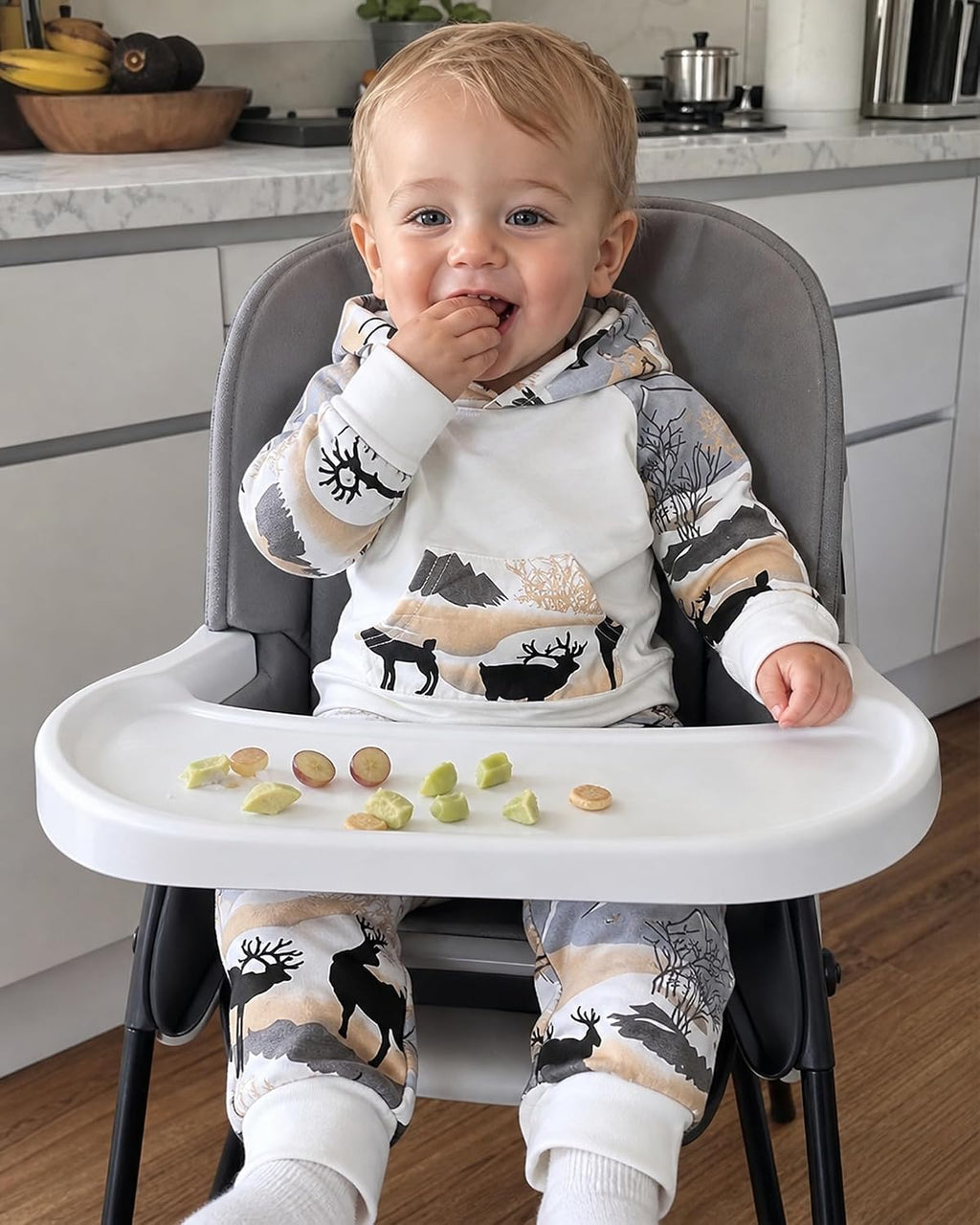 2Pcs Baby Boys Hoodie Tops Pants Set Dinosaur Deer Print Sweatsuit Fall Winter Outfits