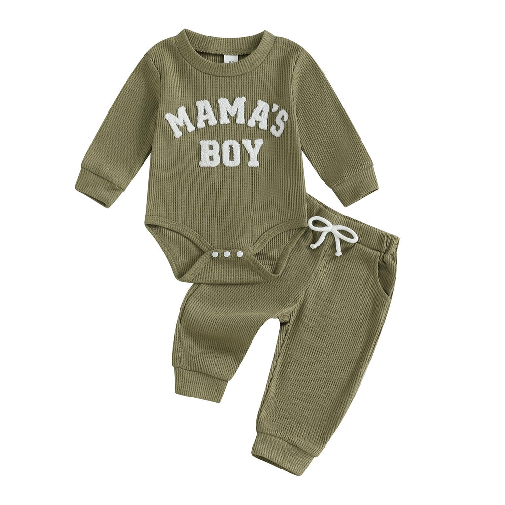 Douhoow Baby Boy Clothes Letters Embroidered Baby Sweatshirt Romper Waffle Pants Set Infant Boy Fall Winter Outfits