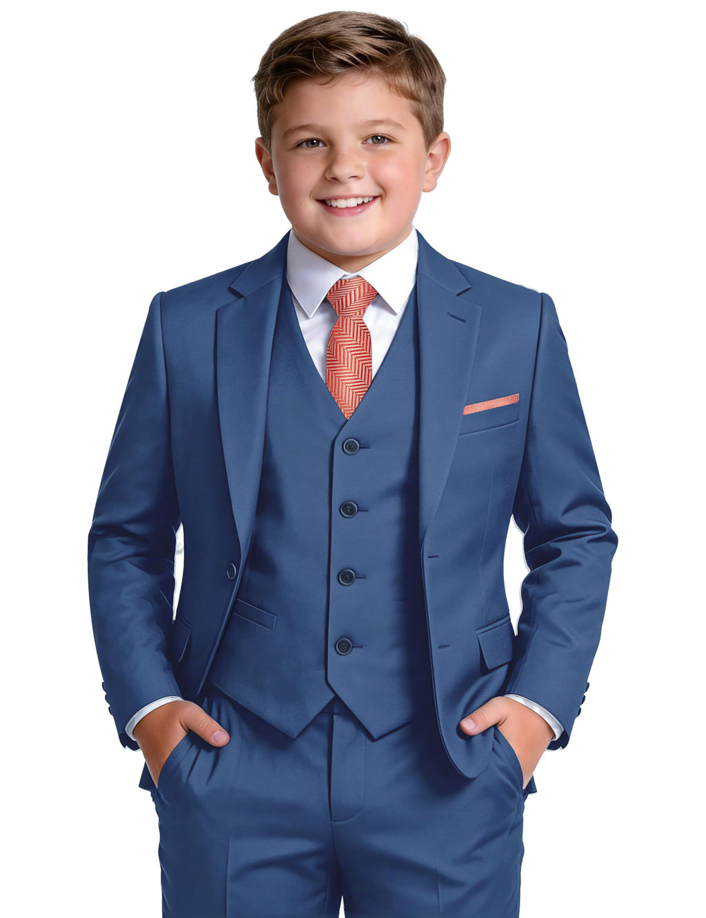 Boys Suit 7-Piece 4 Fits Extra Husky/Husky/Slim/Regular Adjustable Waist + Suspenders