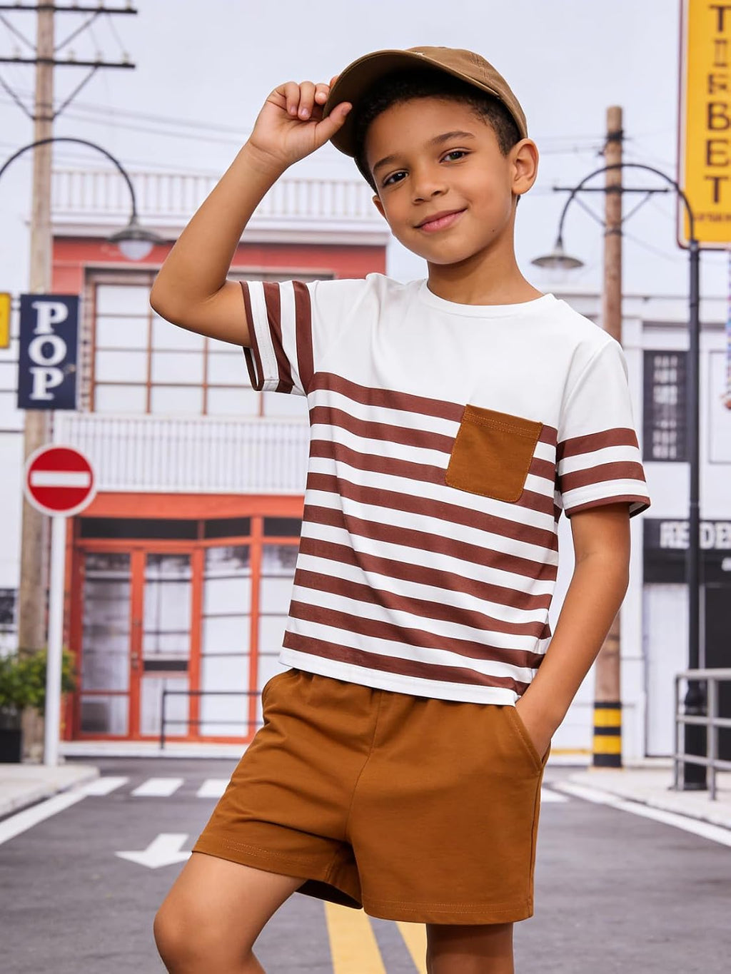 Boys Summer Outfits 2 Piece Striped Top and Shorts Casual Kids Clothing Set