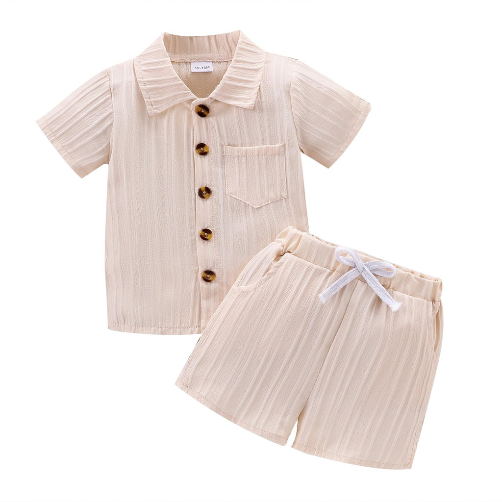 Toddler Boy Clothes Ribbed Button Shirt Shorts Summer Outfits 1-5T