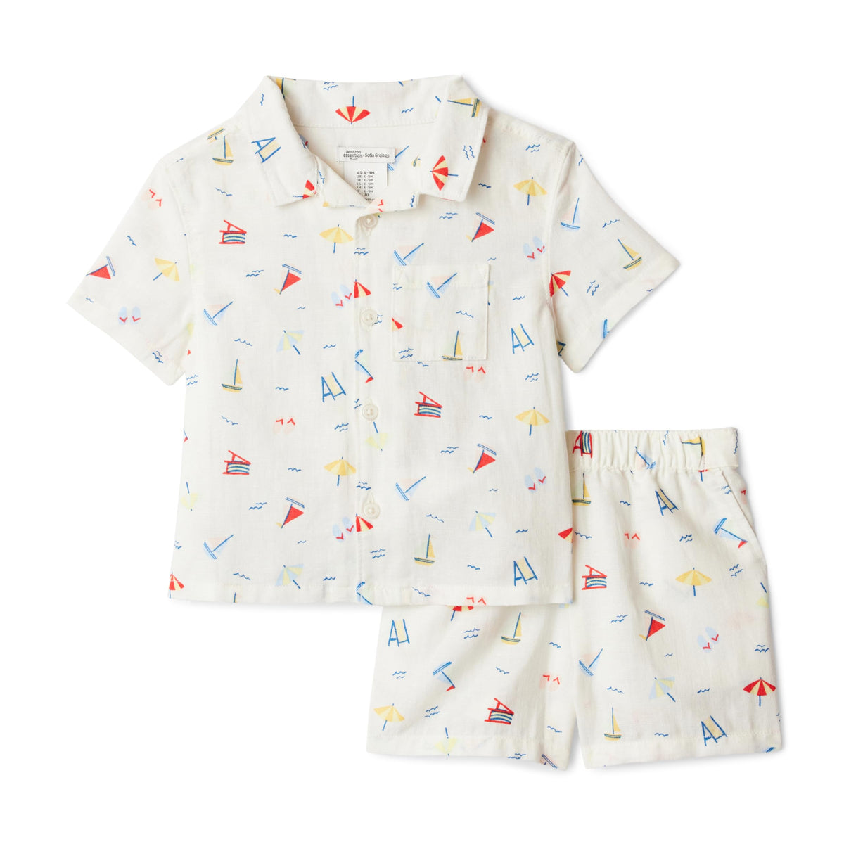 Amazon Essentials x Sofia Grainge Toddlers and Baby Boys' Cotton Linen Short Sleeve Shirt & Shorts Play Set