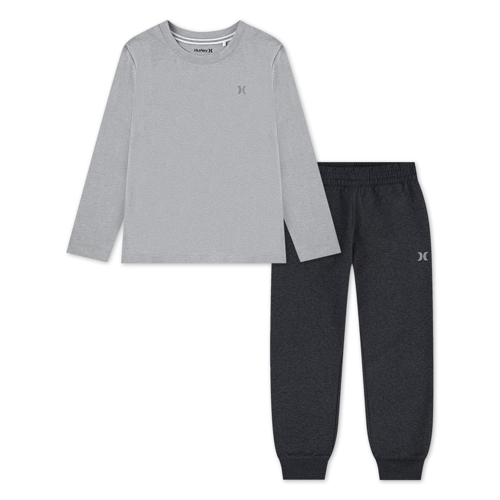 Hurley Boys' Long Sleeve Soft Basic T-shirt and Joggers 2-piece Outfit Set