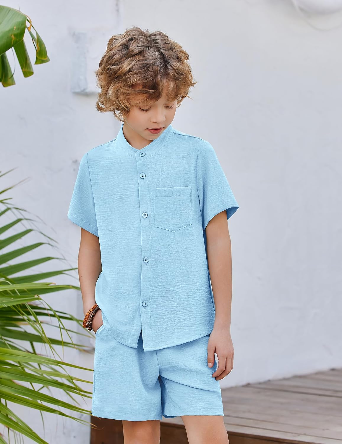 Arshiner Toddler Boys 2 Piece Outfits Texture Button Down Shirt and Shorts