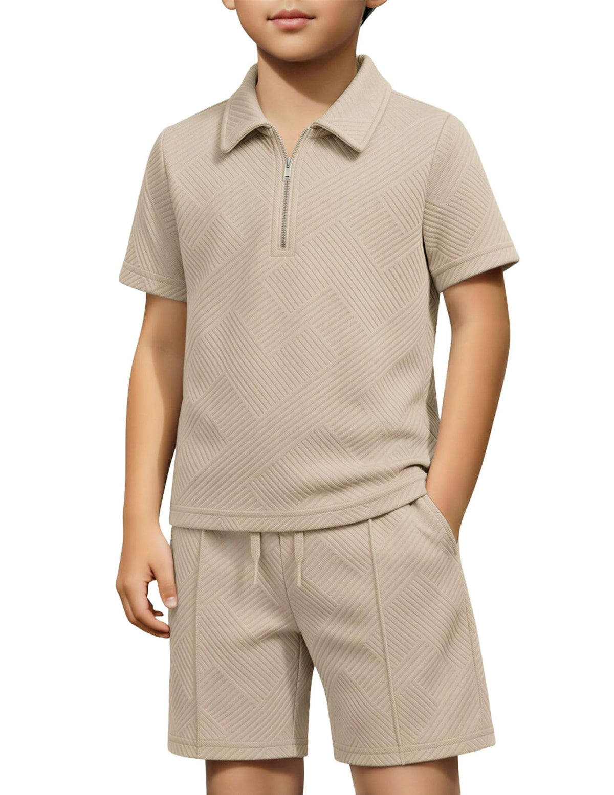 Arshiner Boys 2 Piece Outfits Zip Polo Shirt & Drawstring Shorts 4-13 Years