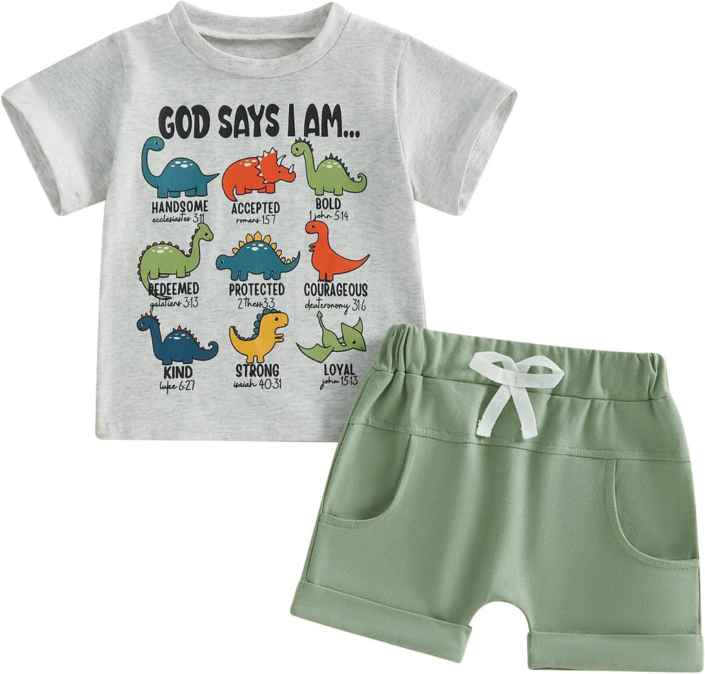 Toddler Boys Summer Clothes Kids Dinosaur Outfit Short Sleeve T Shirt Shorts Sets 6 12 18 24 Months 2T 3T 4T