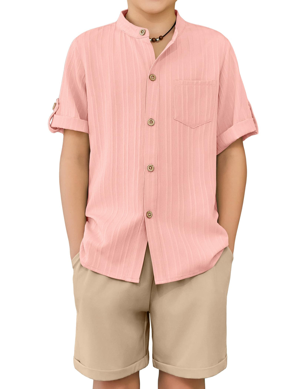 Arshiner Boys Summer Outfits Textured Button Down Shirt and Shorts Set