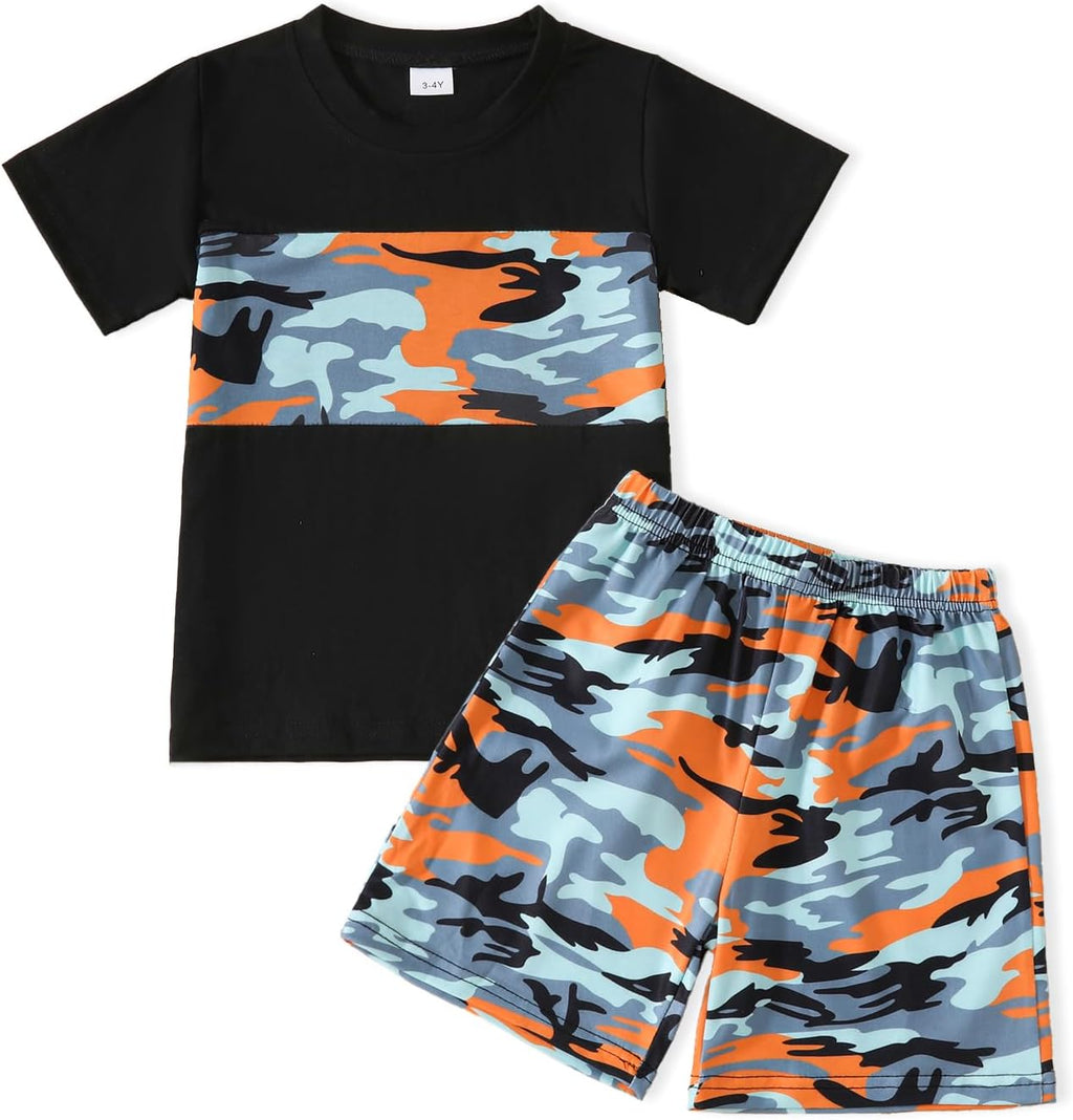 4-8T Toddler Boys 2-Piece Summer Casual Outfit Striped Print Short Sleeve T-Shirt & Shorts Set