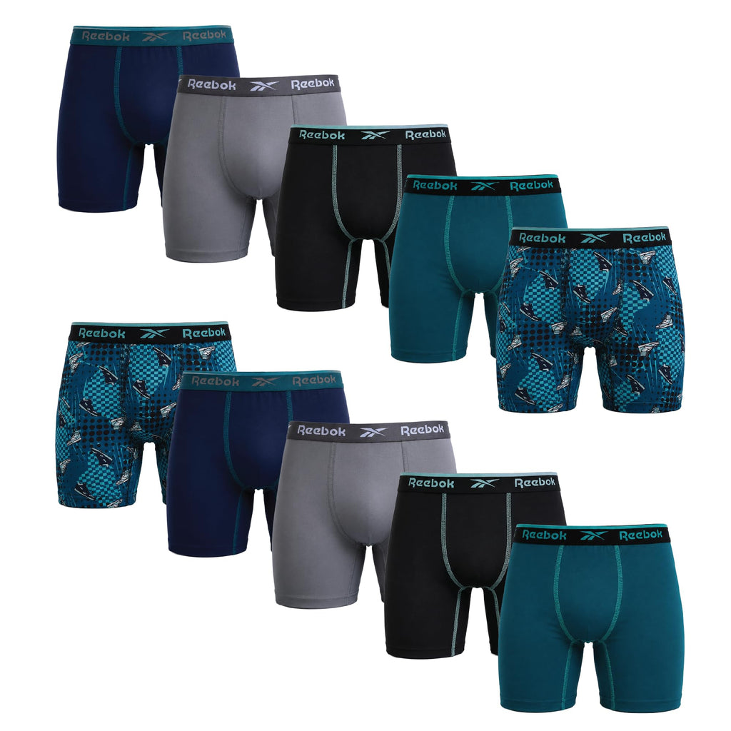 Reebok Boys Underwear 10 Pack 5'' Inseam Moisture-Wicking Boxer Briefs