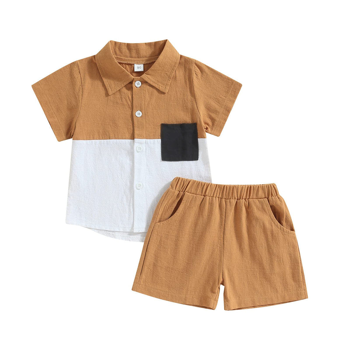 fhutpw Toddler Boy Patchwork Summer Outfits Short Sleeve Button Down Shirt Tops & Casual Shorts Sets Baby 2T 3T 4T 5T Clothes