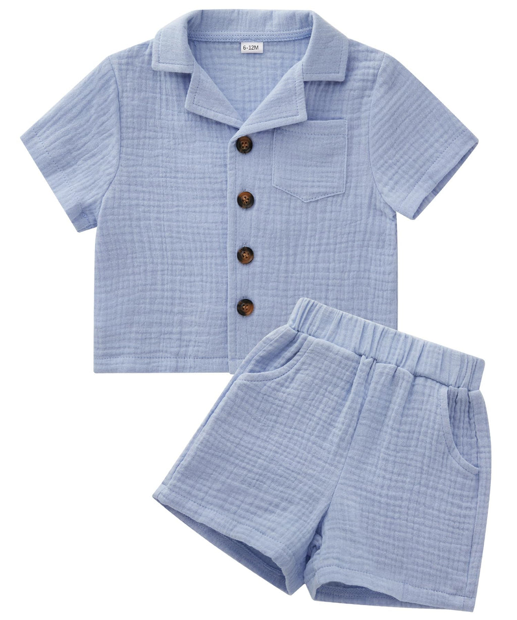 SALNIER Toddler Baby Boy Summer Outfit Set Cuban Shirt Shorts